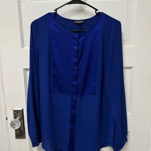 Express Blue Buttoned Mandarin Collar Blouse